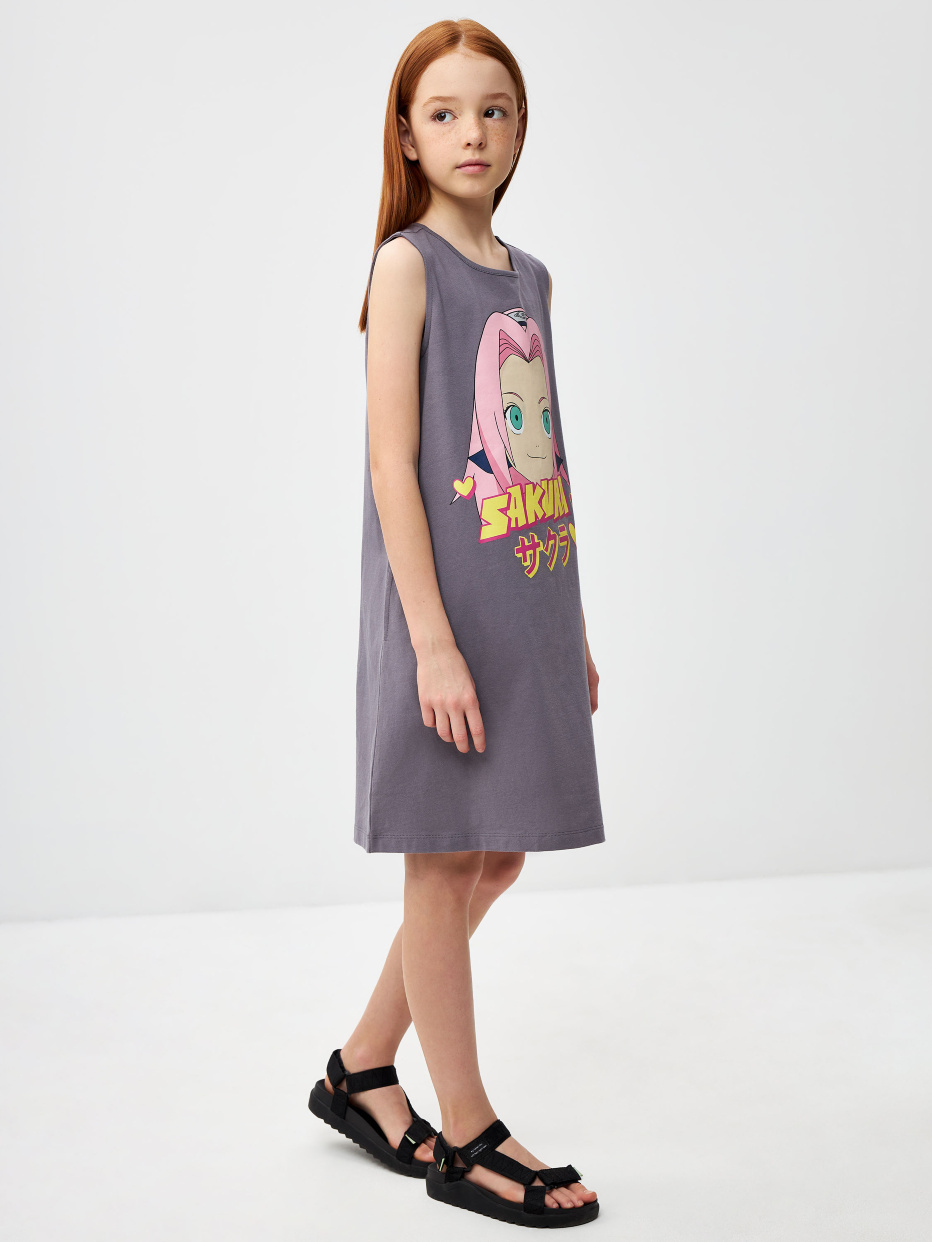 Трикотажное платье с принтом Naruto для девочек, фото - 2