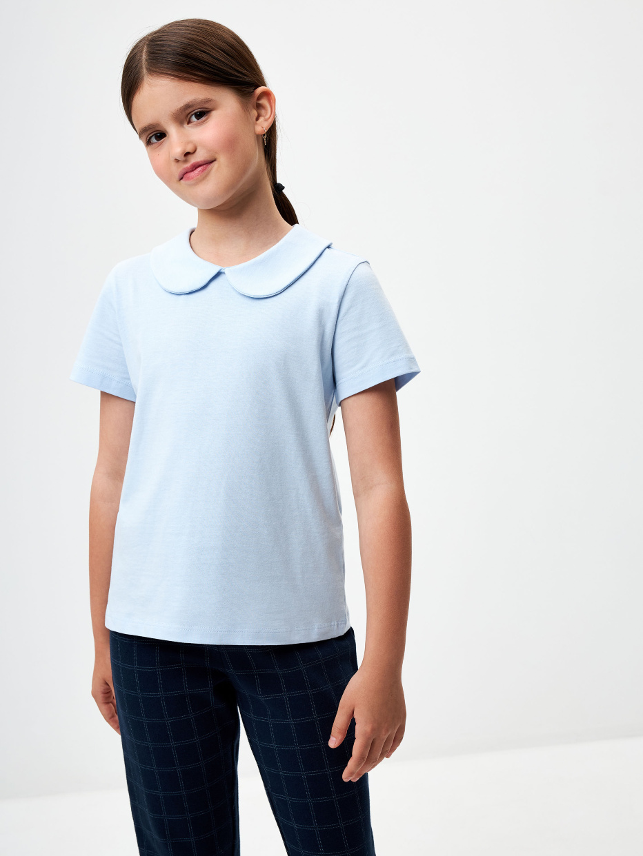 Трикотажная футболка с воротником для девочек, фото - 2