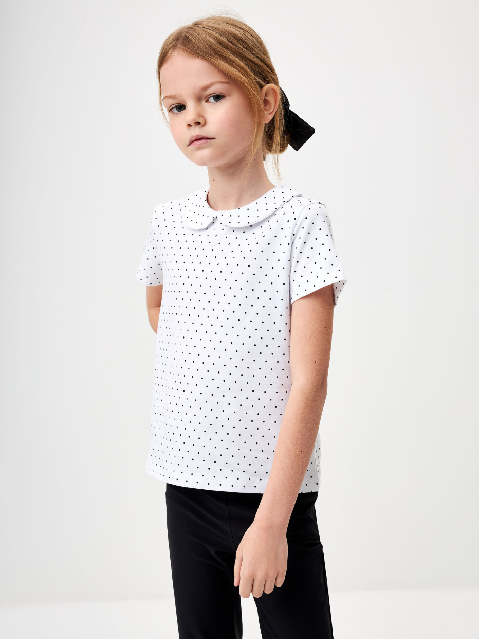 Трикотажная футболка с воротником для девочек, фото - 1