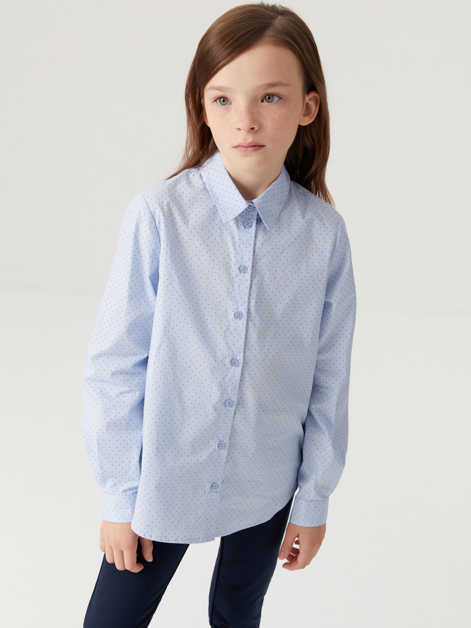 Хлопковая блузка с принтом для девочек, фото - 1