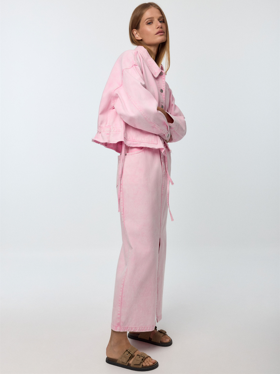 Розовая джинсовая юбка макси, фото - 1