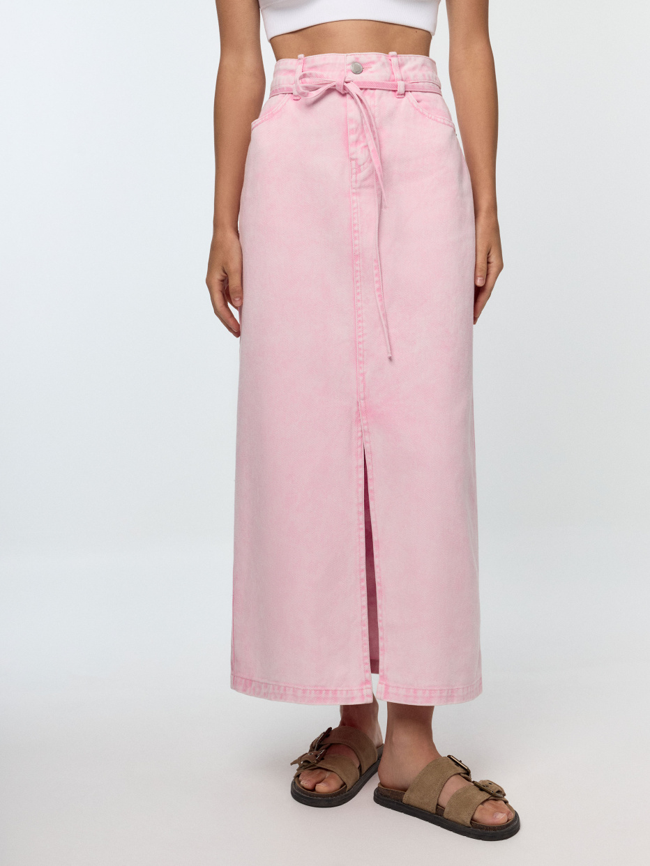 Розовая джинсовая юбка макси, фото - 2