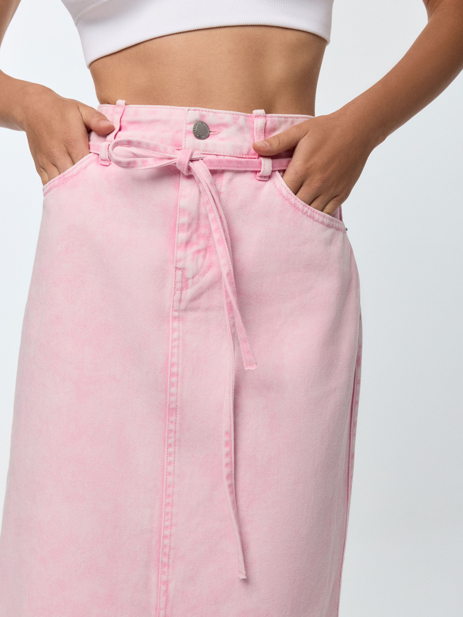 Розовая джинсовая юбка макси, фото - 3