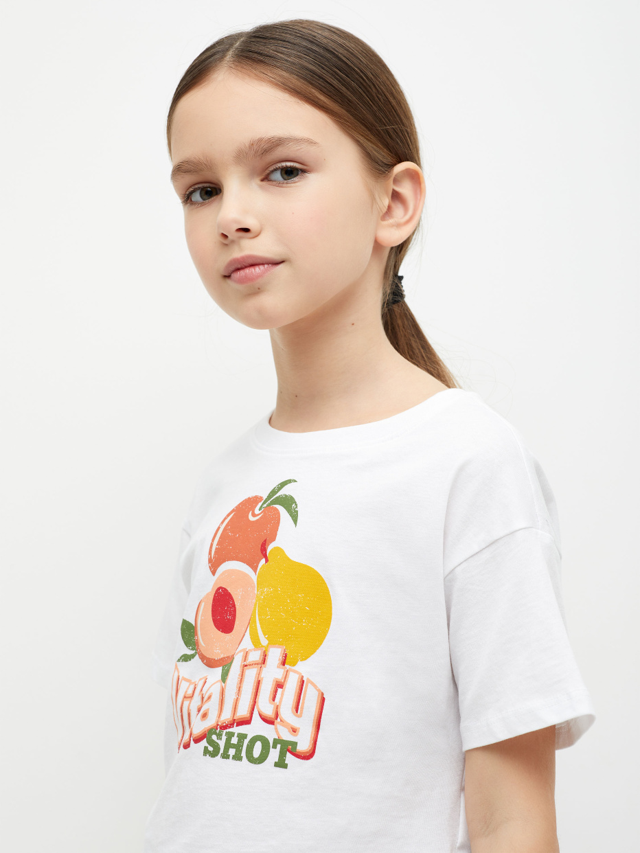 Укороченная футболка с принтом для девочек, фото - 1