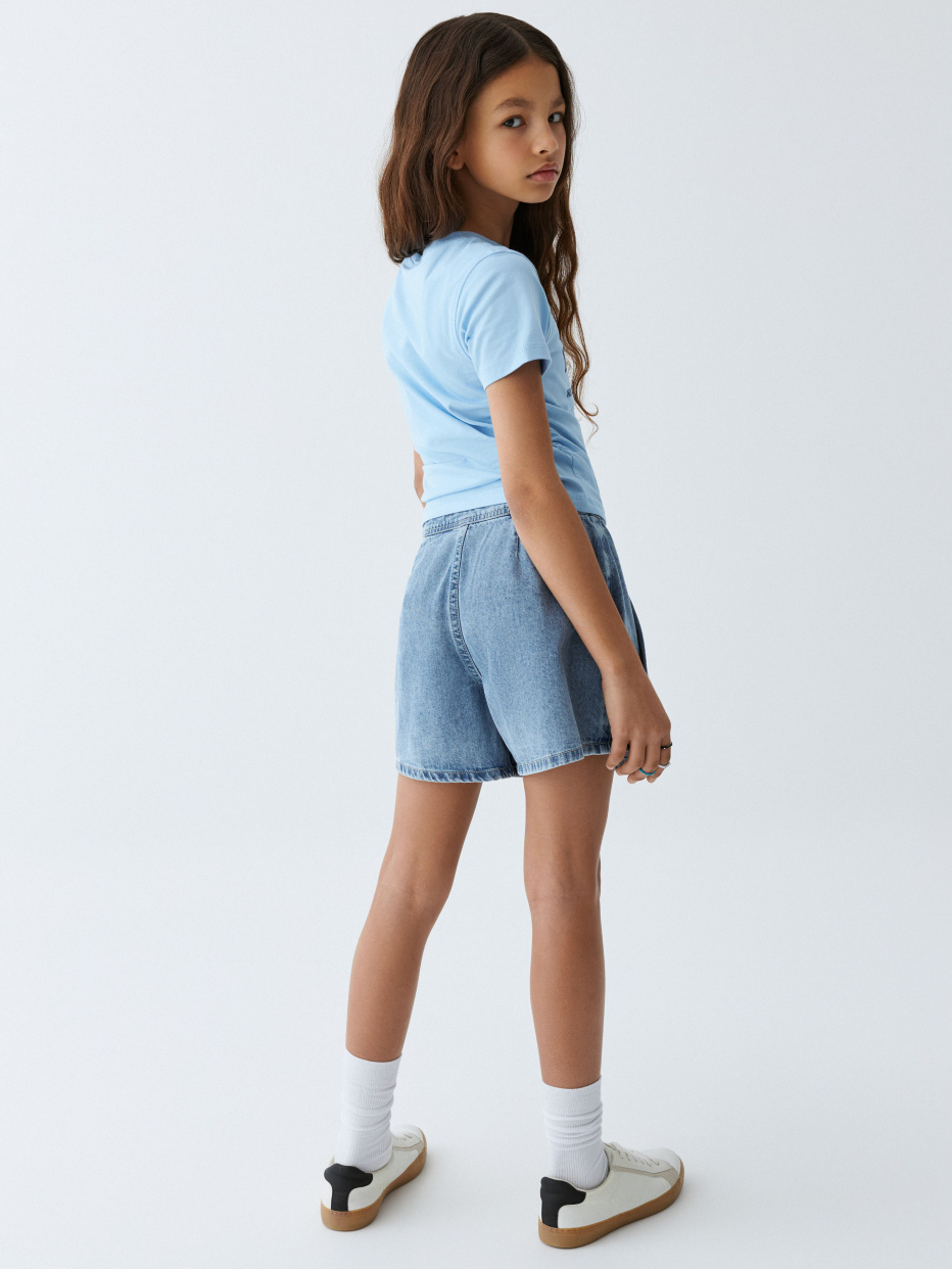 Джинсовая юбка-шорты в складку для девочек, фото - 2