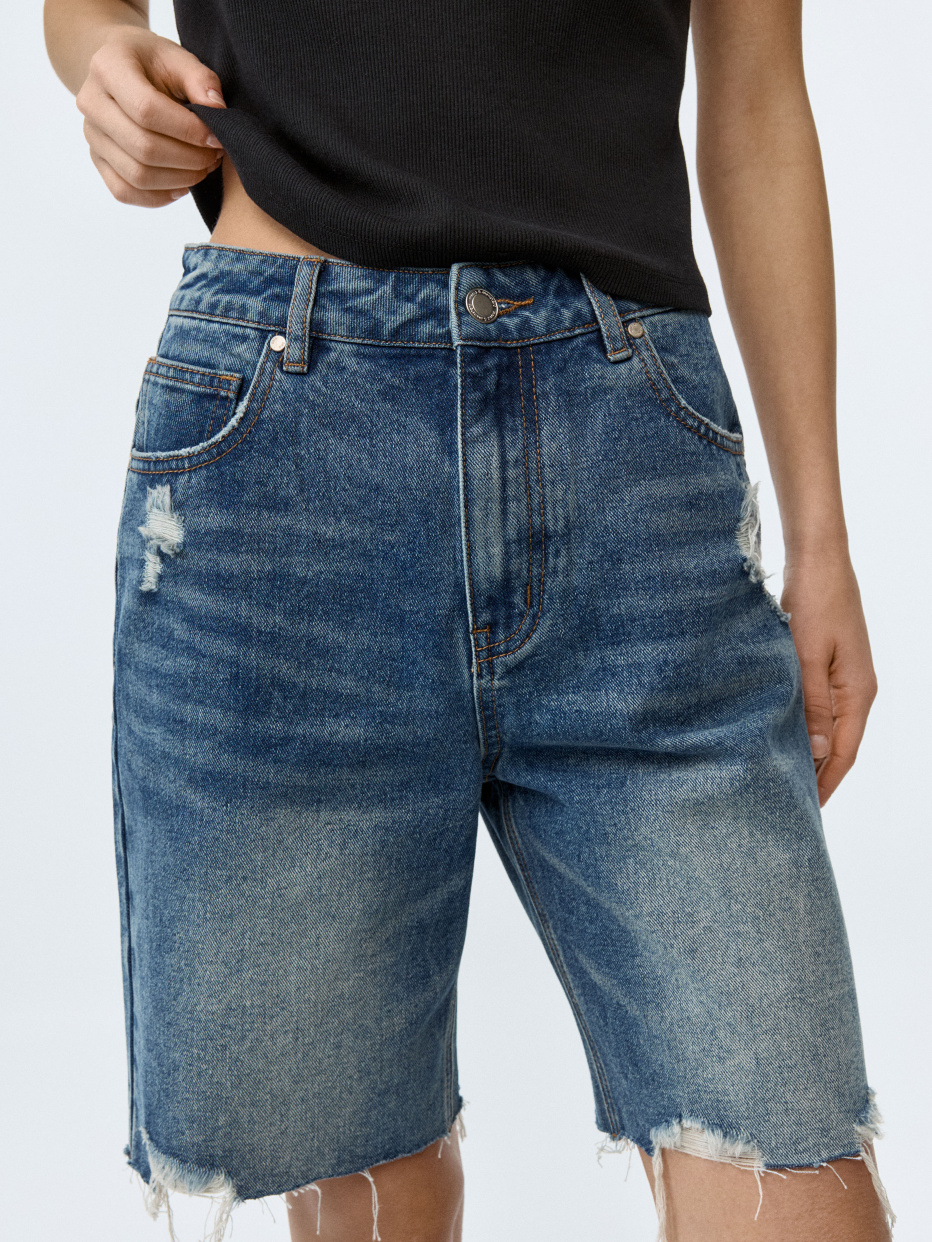Рваные джинсовые шорты с высокой посадкой, фото - 2