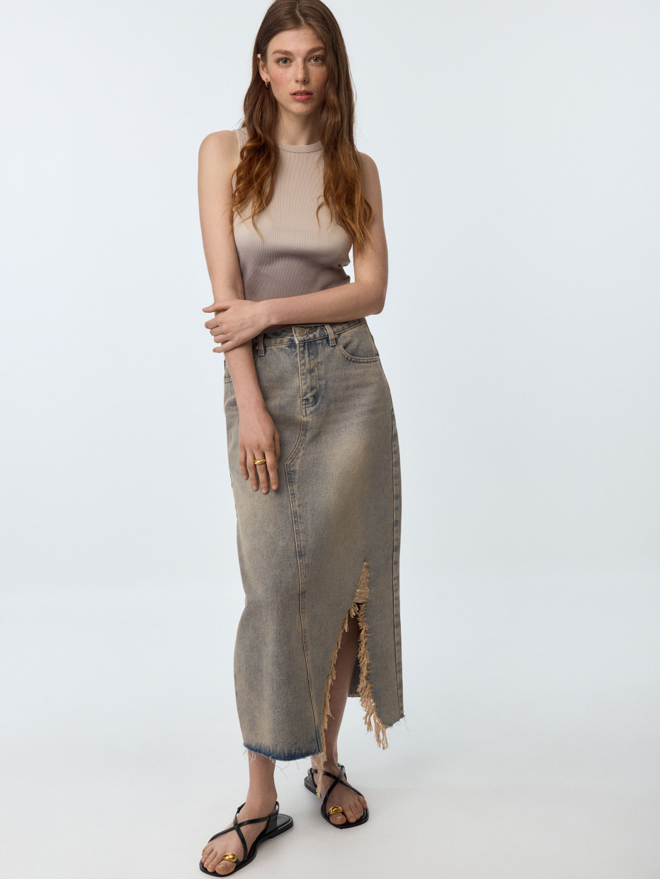 Джинсовая юбка макси с винтажным эффектом, фото - 1