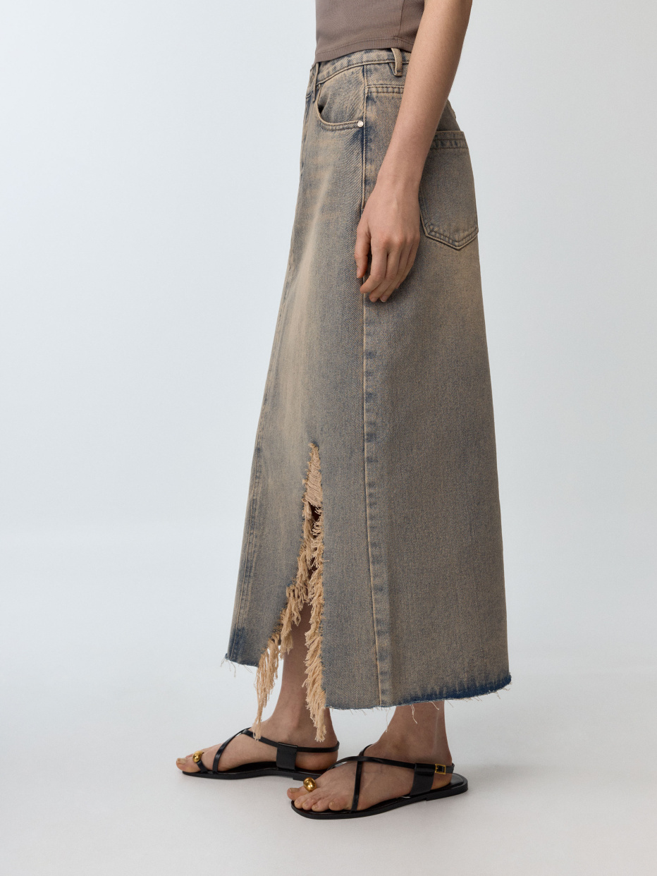 Джинсовая юбка макси с винтажным эффектом, фото - 4