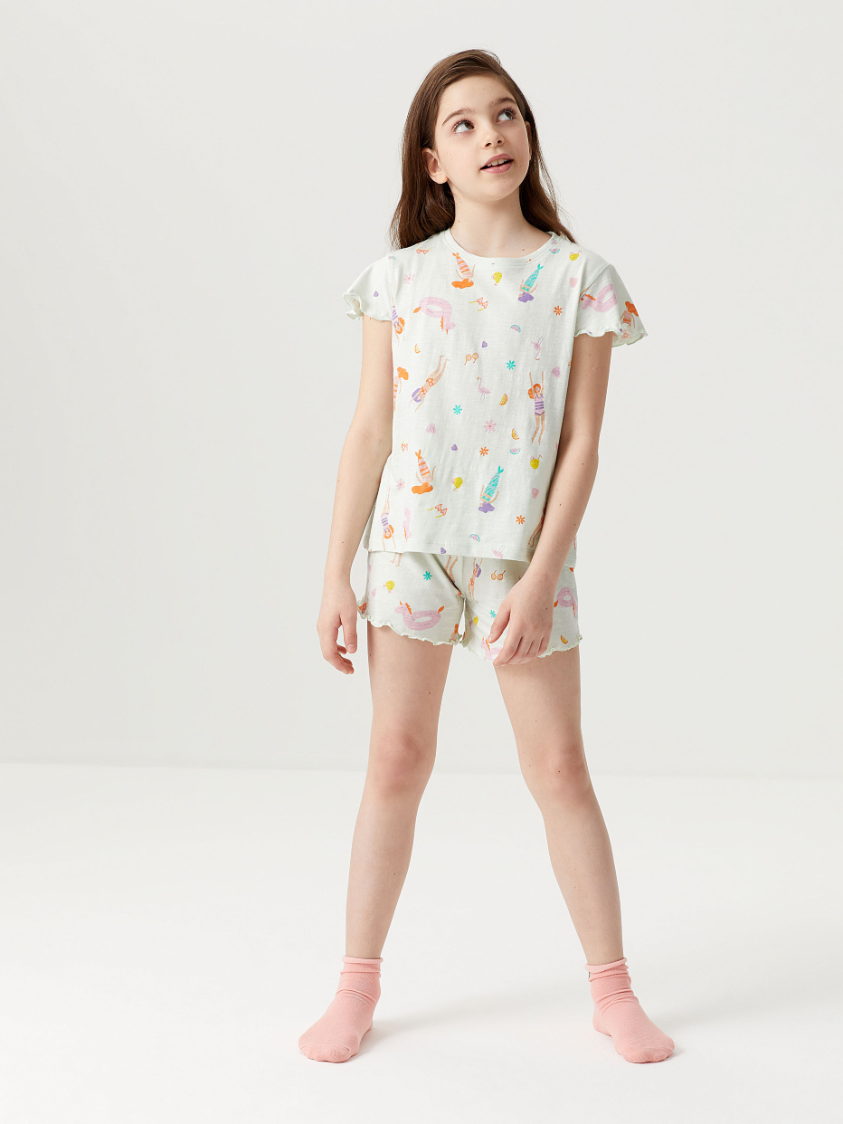Трикотажная пижама с принтом для девочек, фото - 9