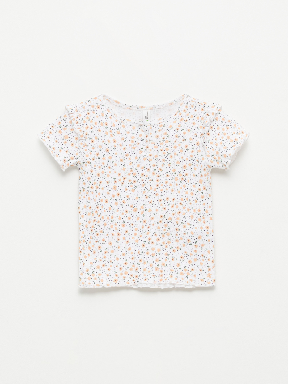 Трикотажная футболка с цветочным принтом для девочек, фото - 2