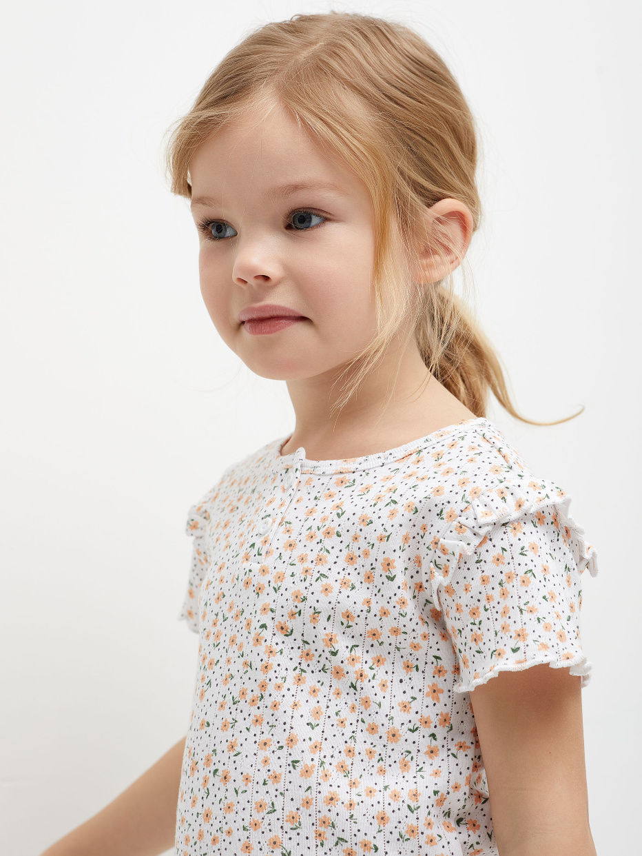 Трикотажная футболка с цветочным принтом для девочек, фото - 5
