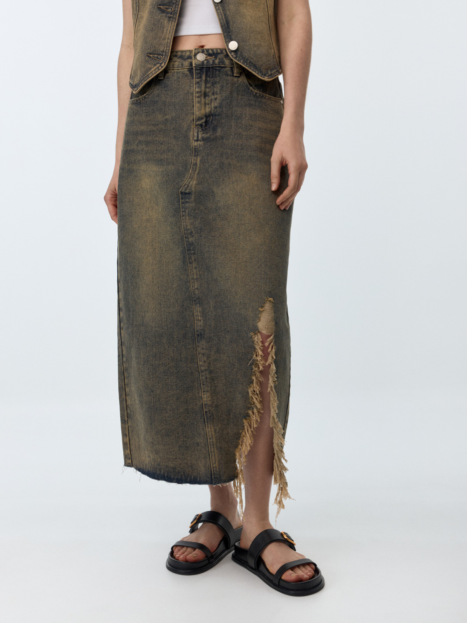 Джинсовая юбка макси с винтажным эффектом, фото - 3
