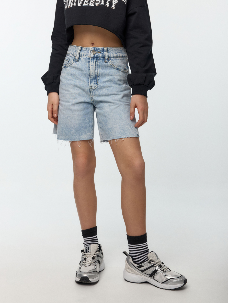 Удлиненные джинсовые шорты с разрезами для девочек, фото - 2