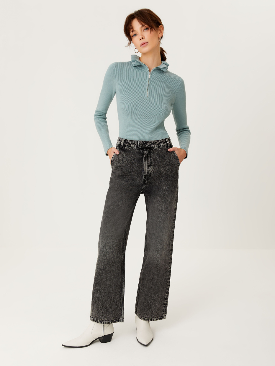Широкие джинсы с винтажной стиркой, фото - 1