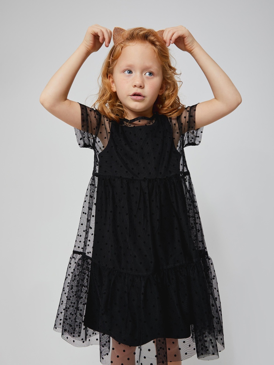 Ярусное платье в горошек для девочек, фото - 1