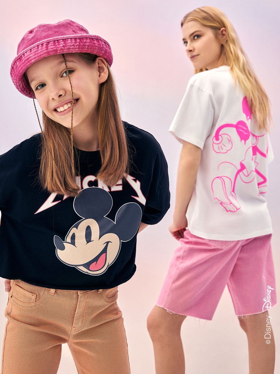 Укороченная футболка с принтом Disney Mickey Mouse для девочек, фото - 1
