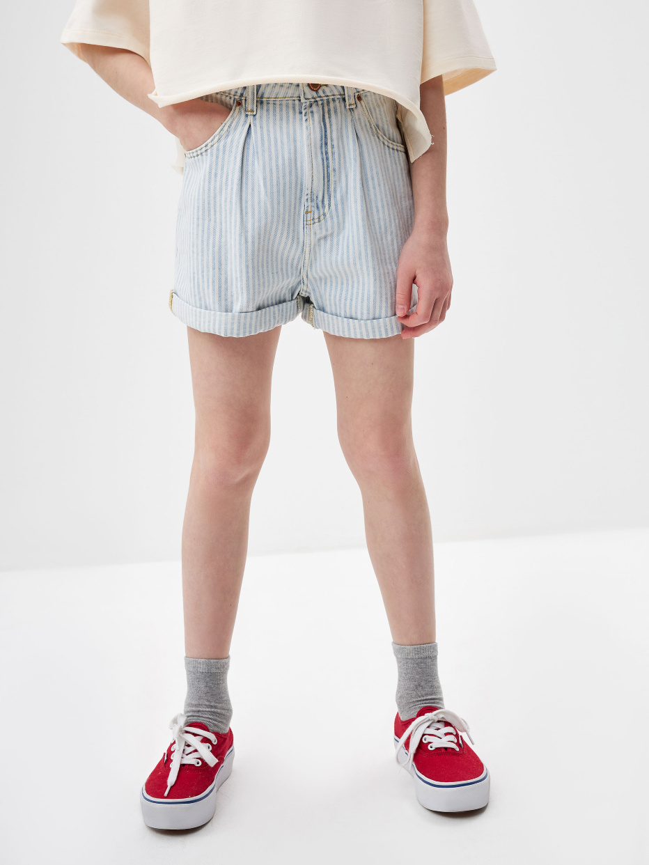 Джинсовые шорты в полоску для девочек, фото - 2