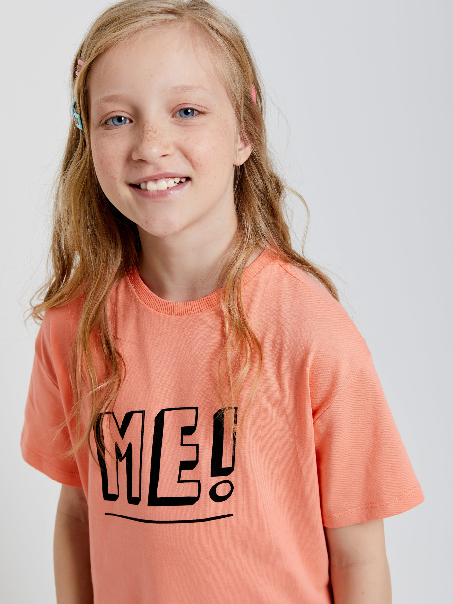 Удлиненная футболка с принтом для девочек, фото - 3