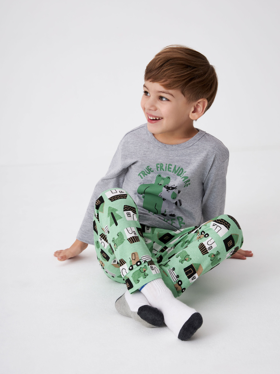 Трикотажная пижама с принтом для мальчиков, фото - 6