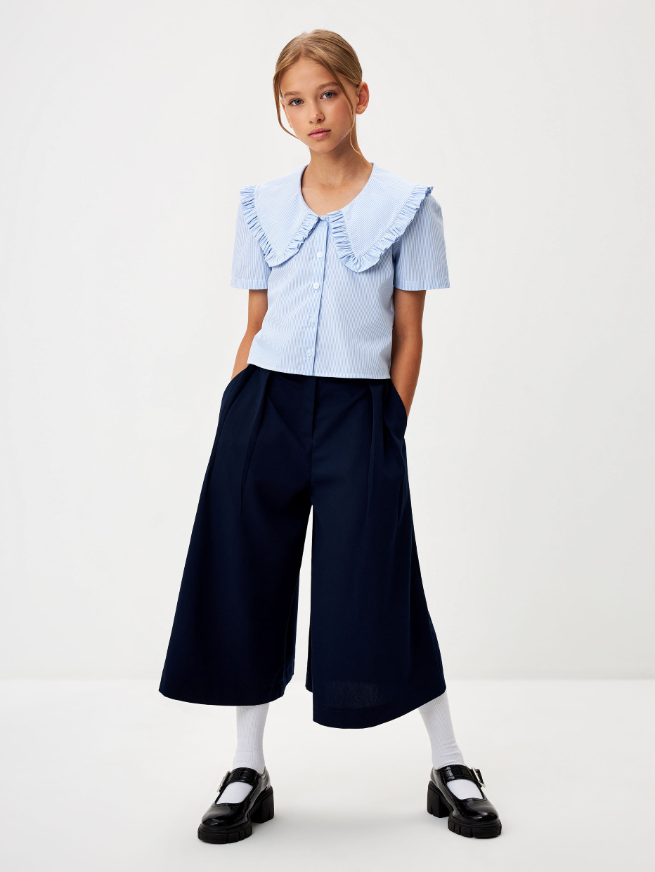 Широкие брюки кюлоты для девочек цвет: темно-синий, артикул: 3808051506 –купить в интернет-магазине sela