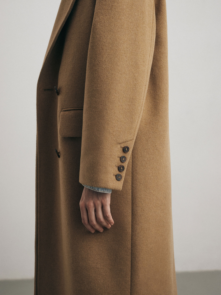 Двубортное шерстяное пальто с содержанием кашемира, фото - 7