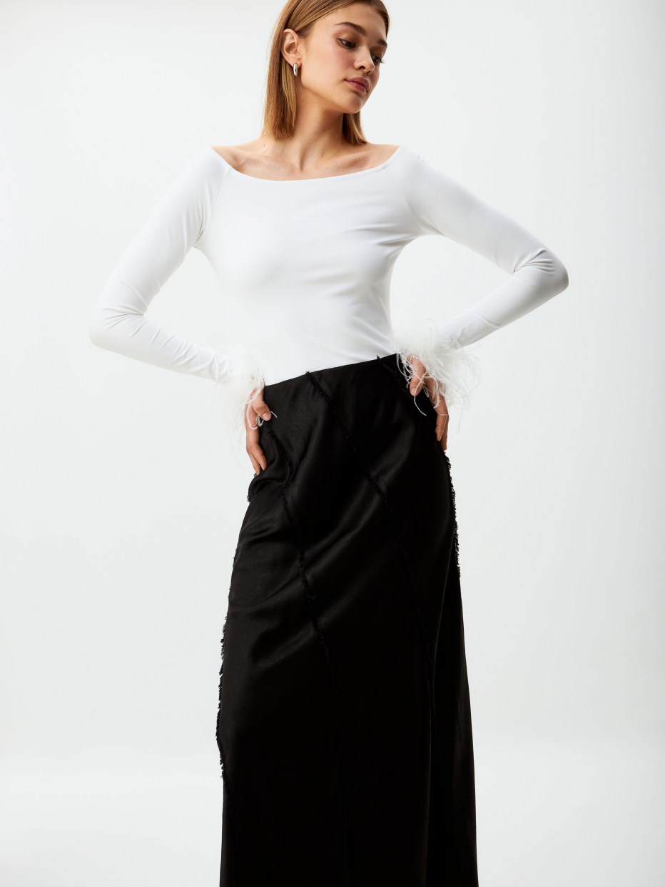 Сатиновая юбка макси с бахромой, фото - 1