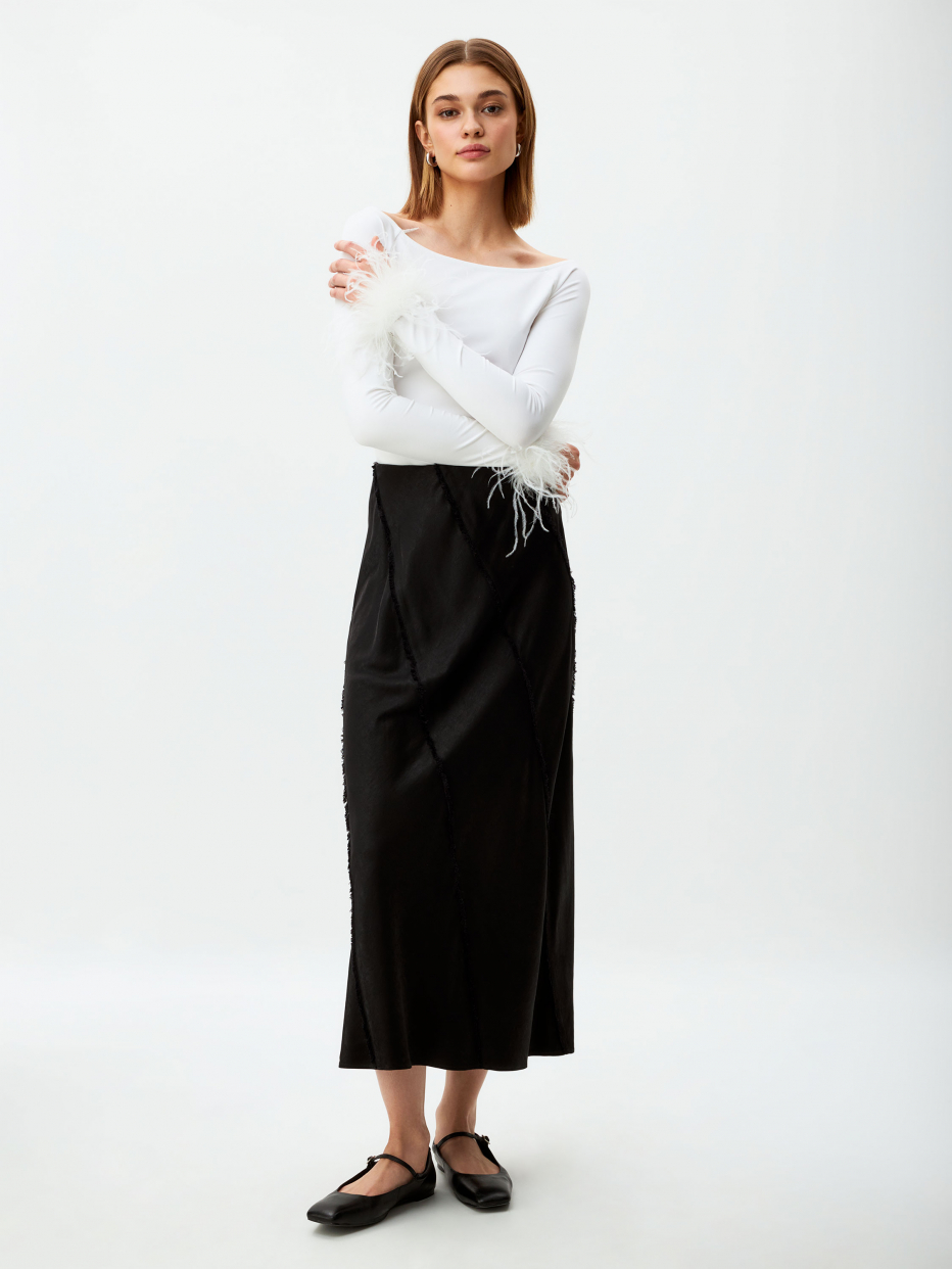 Сатиновая юбка макси с бахромой, фото - 2