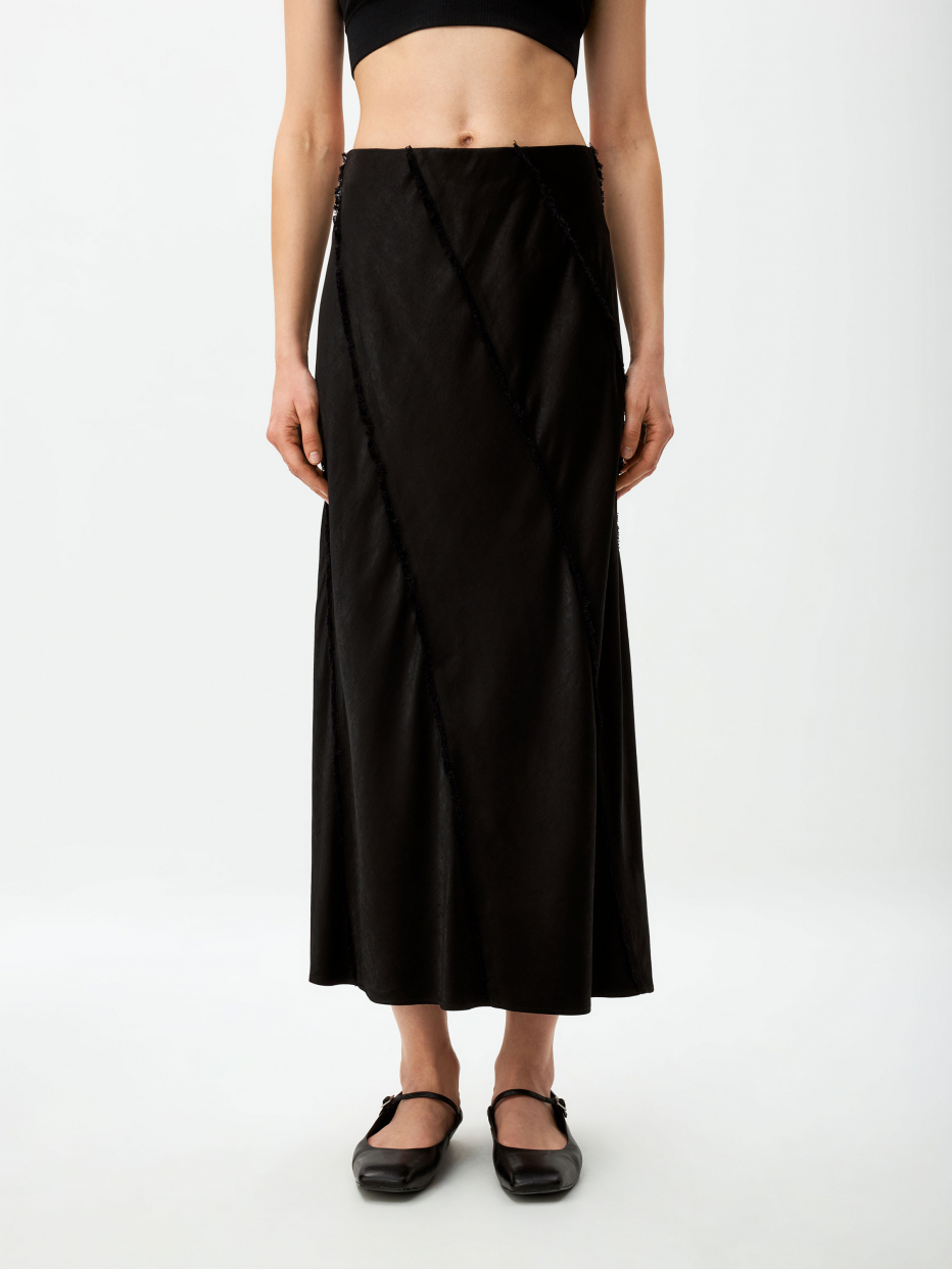 Сатиновая юбка макси с бахромой, фото - 3