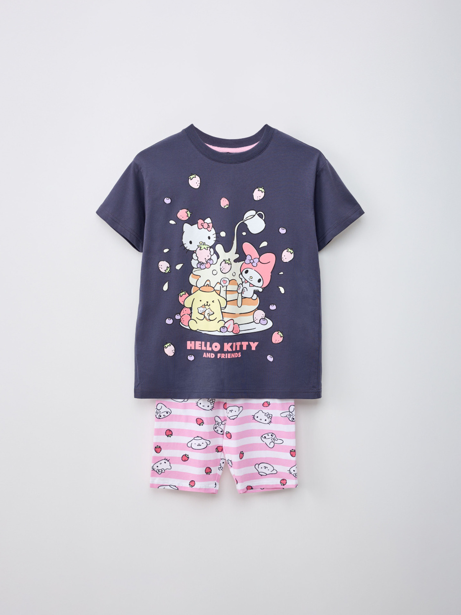 Трикотажная пижама с принтом Hello Kitty для девочек, фото - 1
