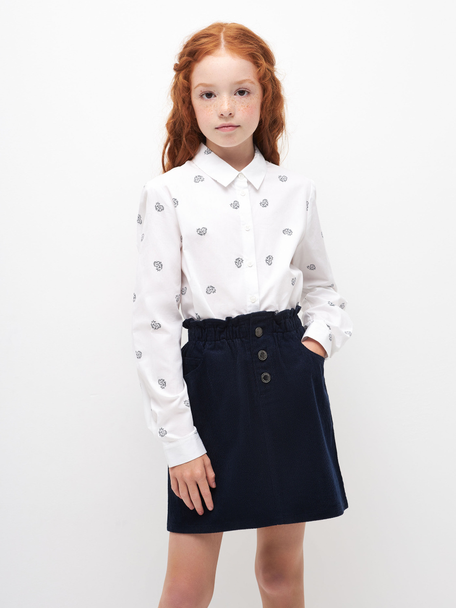 Хлопковая блузка с принтом для девочек, фото - 1