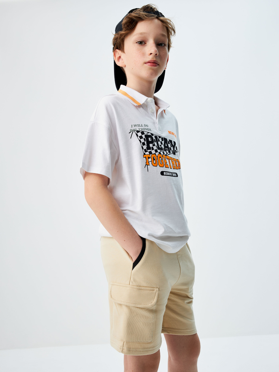 Трикотажные шорты с накладным карманом для мальчиков, фото - 1