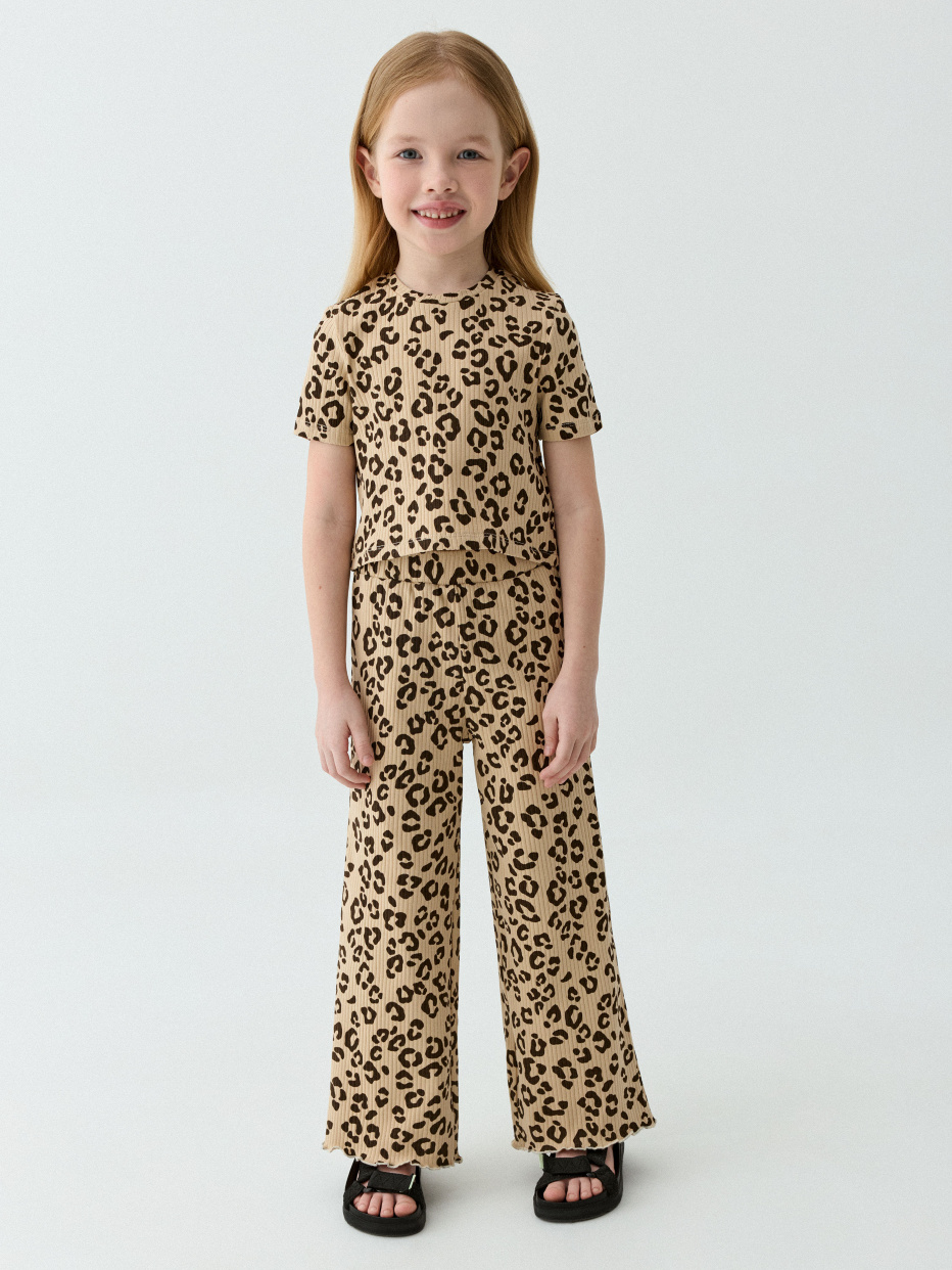 Широкие леопардовые брюки для девочек, фото - 1