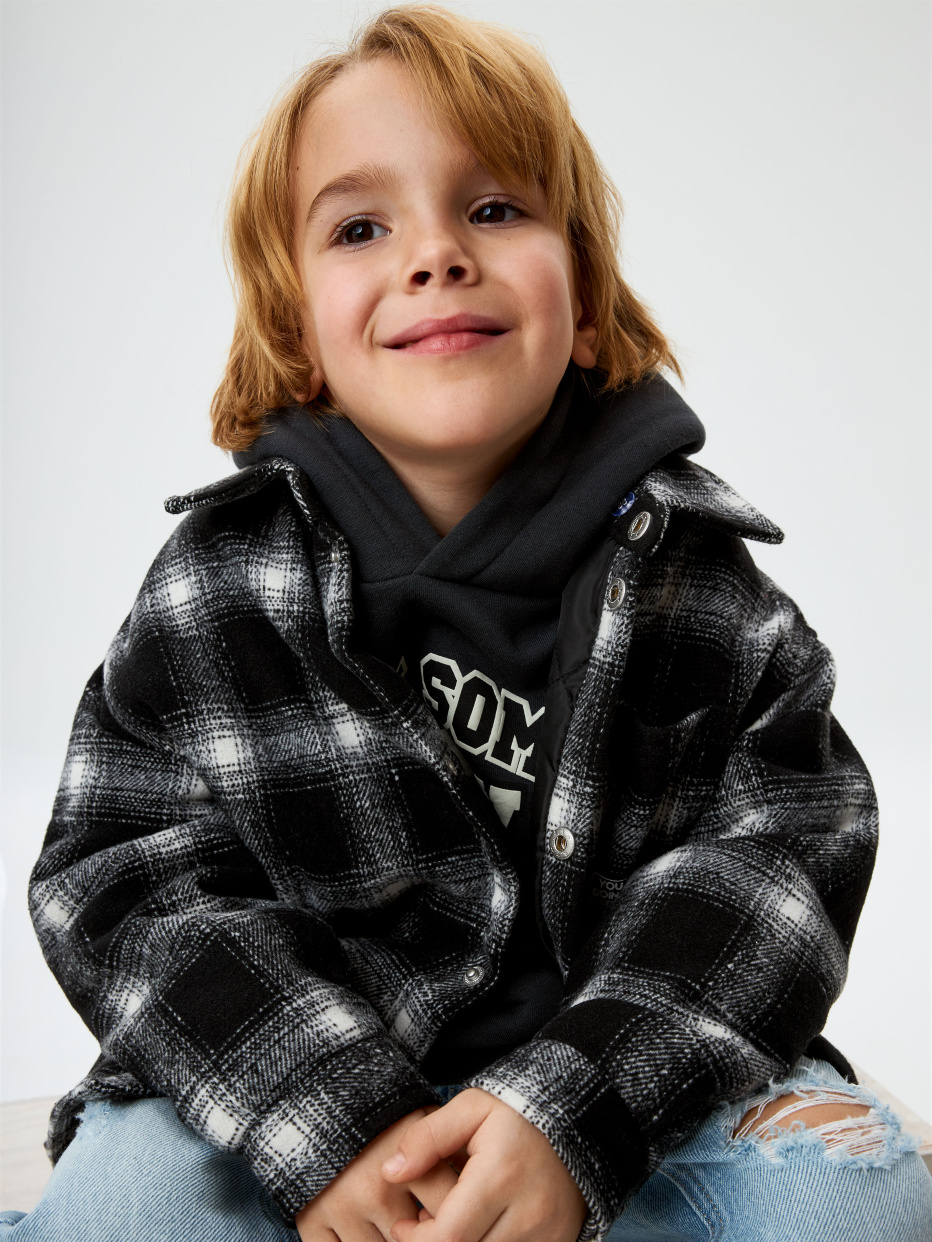 Куртка-рубашка в клетку с капюшоном детская, фото - 1