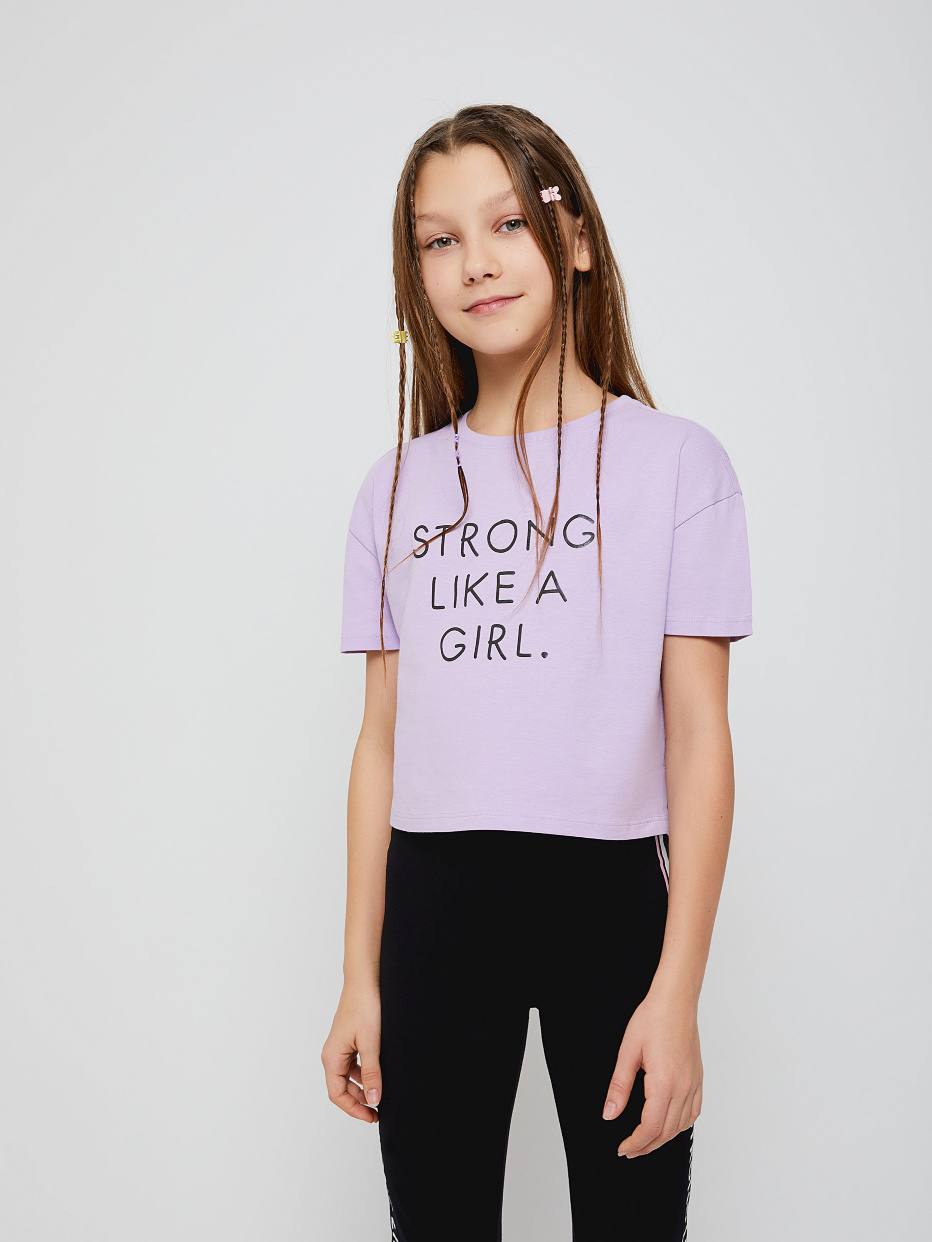 Укороченная футболка с принтом для девочек, фото - 2