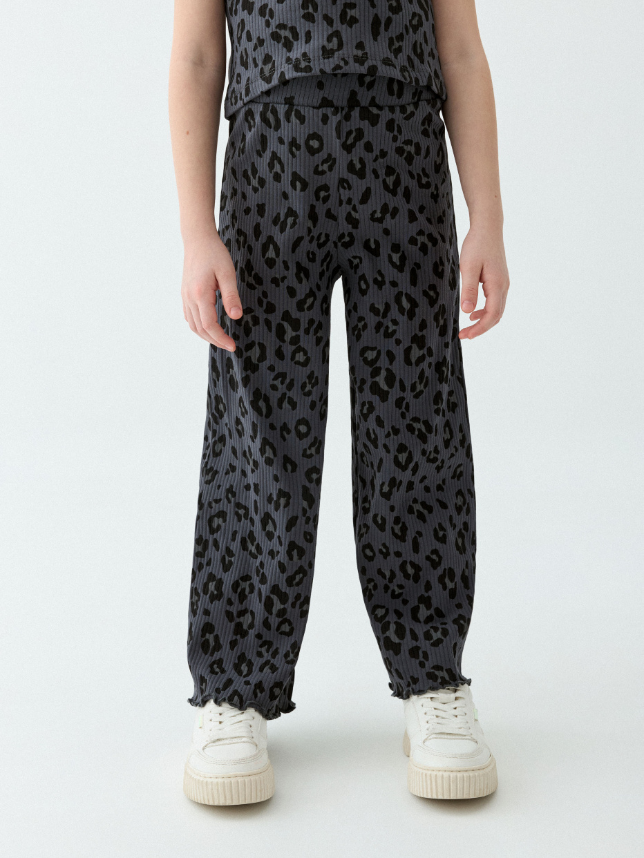 Широкие леопардовые брюки для девочек, фото - 2