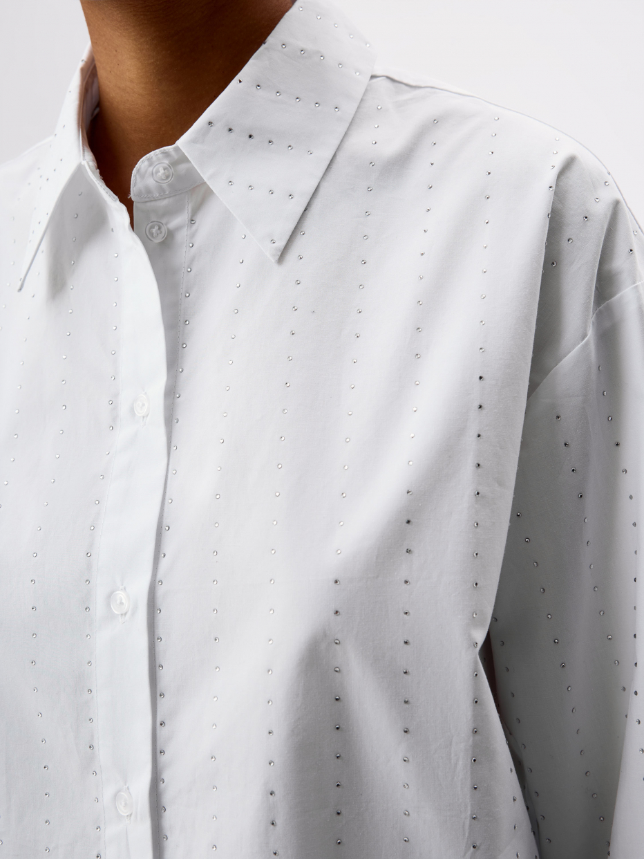 Белая рубашка оверсайз со стразами, фото - 5