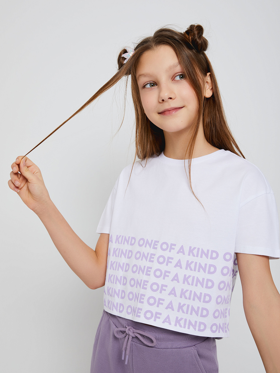 Укороченная футболка с принтом для девочек, фото - 2