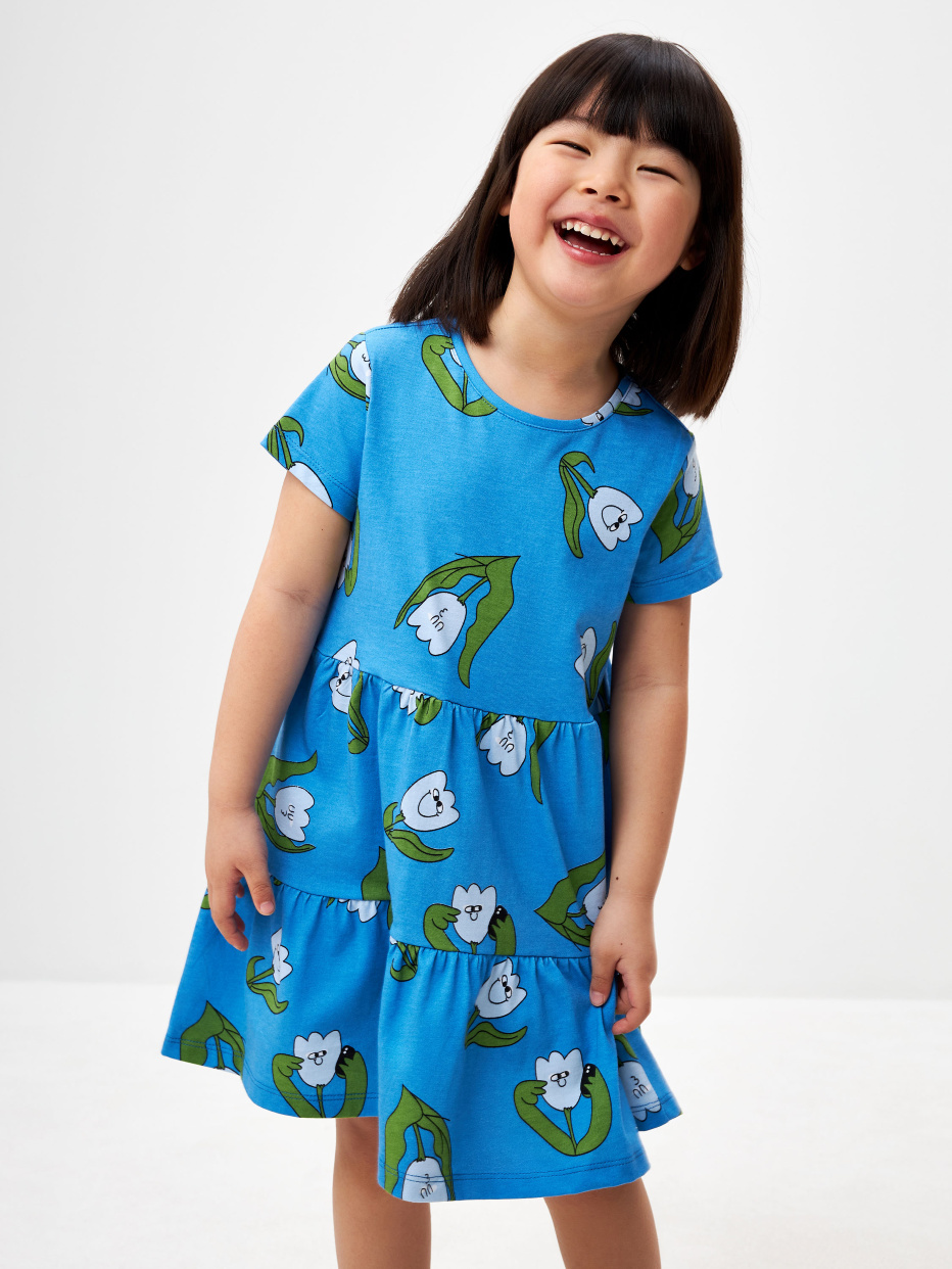 Трикотажное платье с принтом для девочек, фото - 1