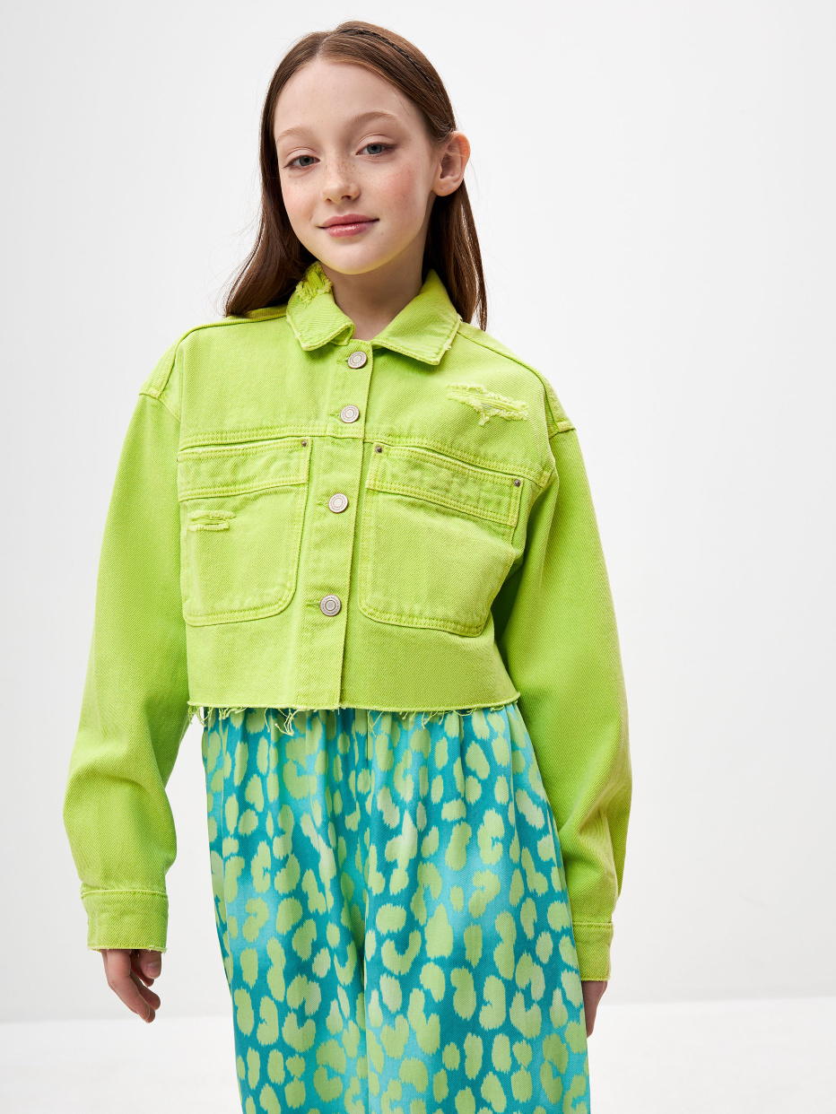Джинсовая куртка с потертостями для девочек, фото - 1