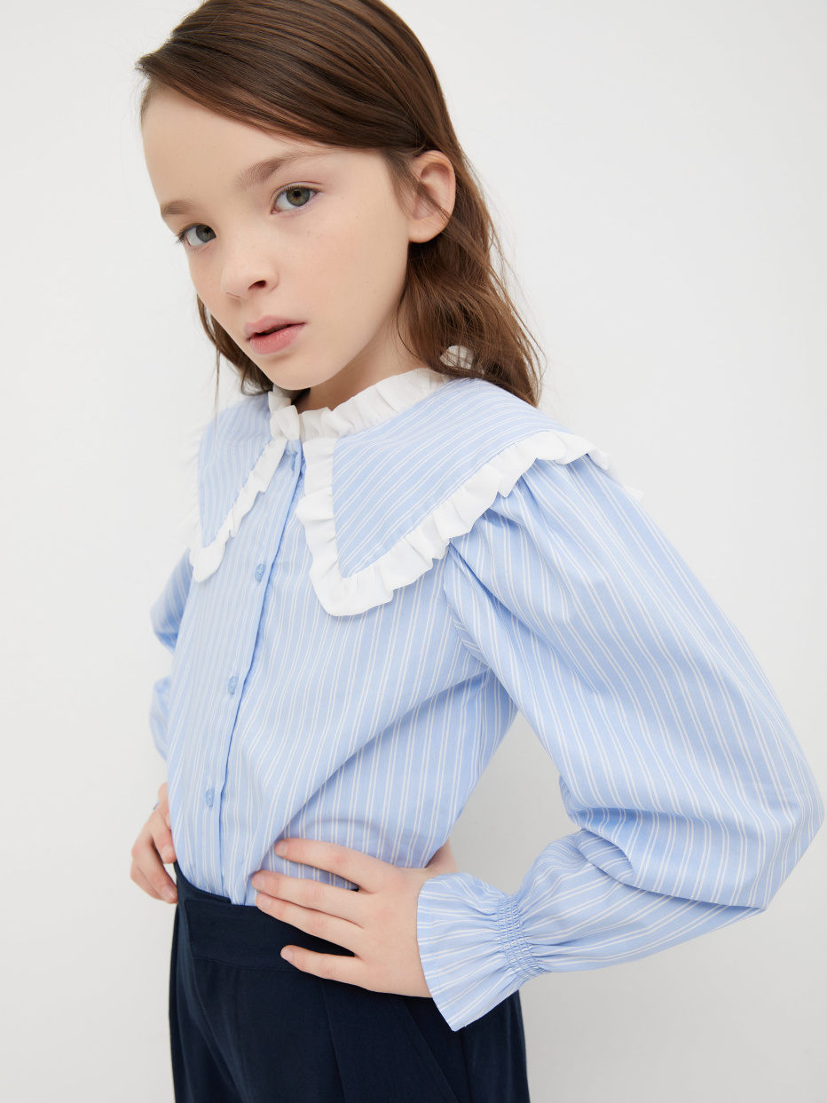 Блузка в полоску с фигурным воротником для девочек, фото - 1