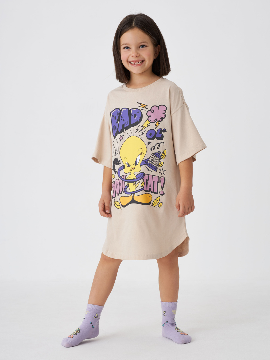 Ночная сорочка с принтом  Looney Tunes для девочек, фото - 1