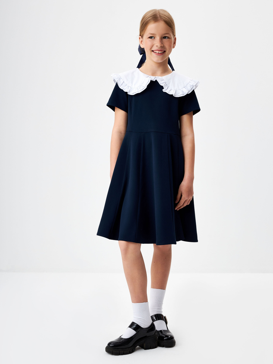 Школьное платье со съемным воротником для девочек, фото - 1