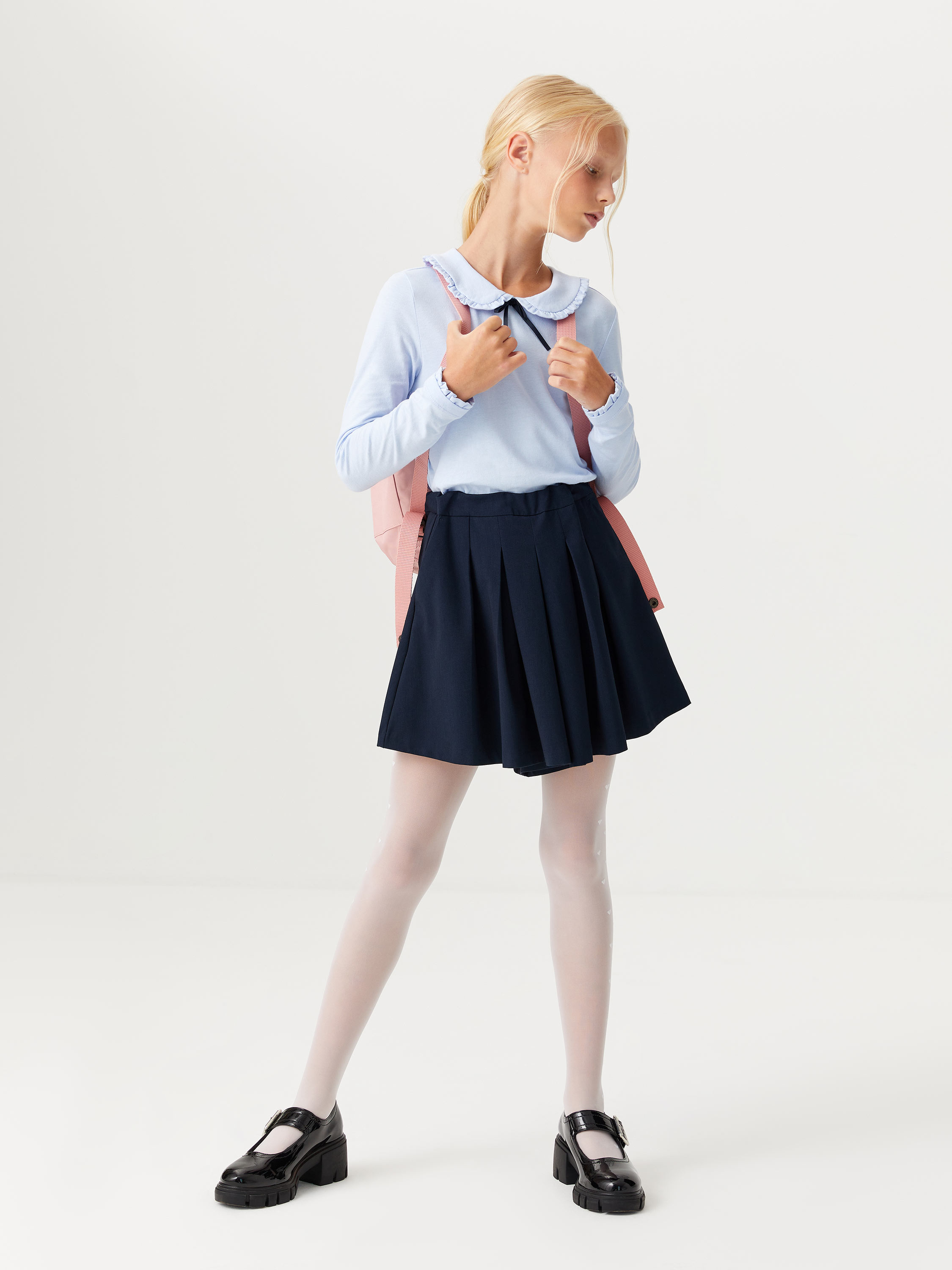 Юбка-шорты со складками для девочек цвет: темно-синий, артикул: 1808051501  – купить в интернет-магазине sela
