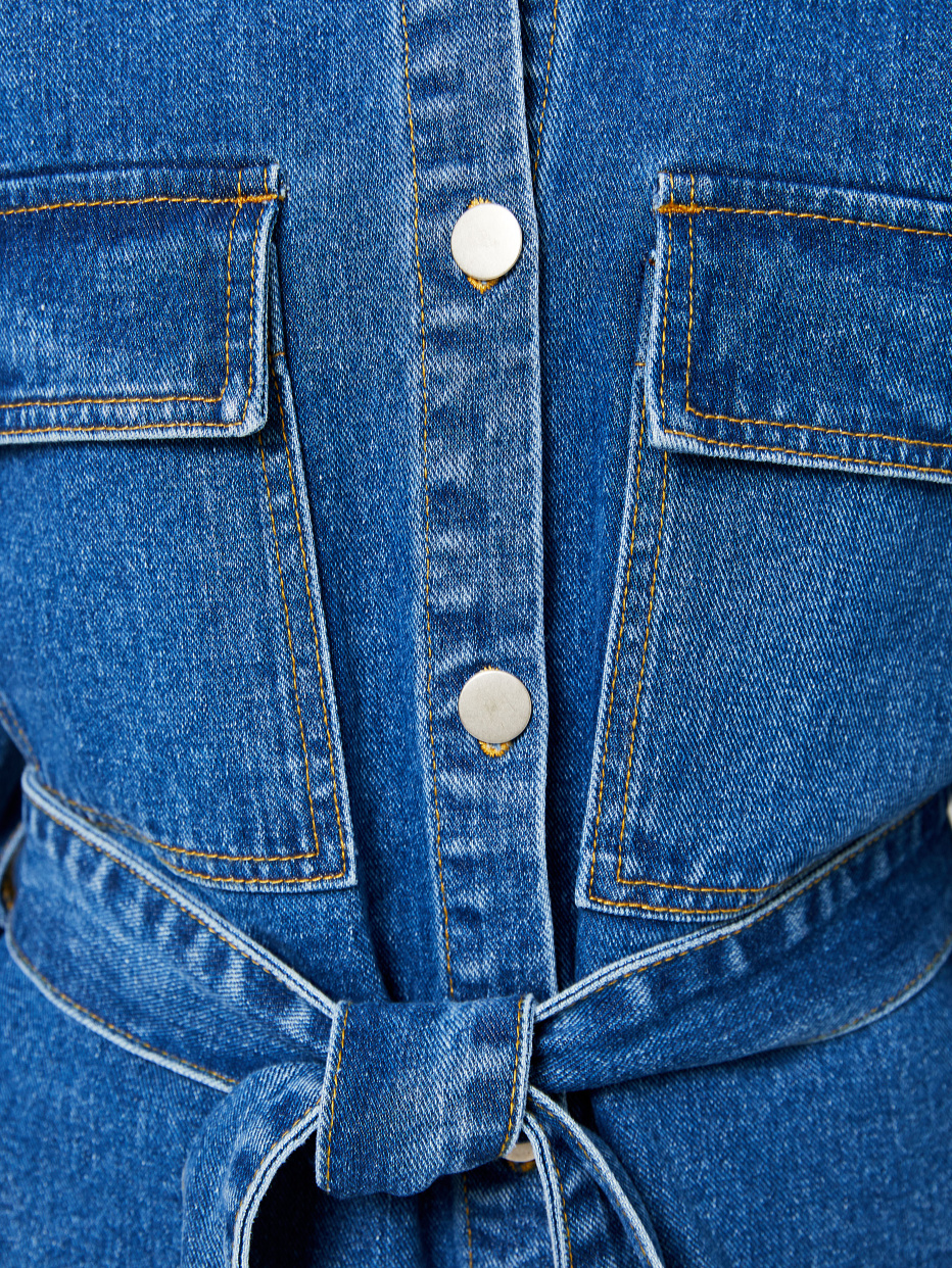 Удлиненная джинсовая рубашка с поясом, фото - 6