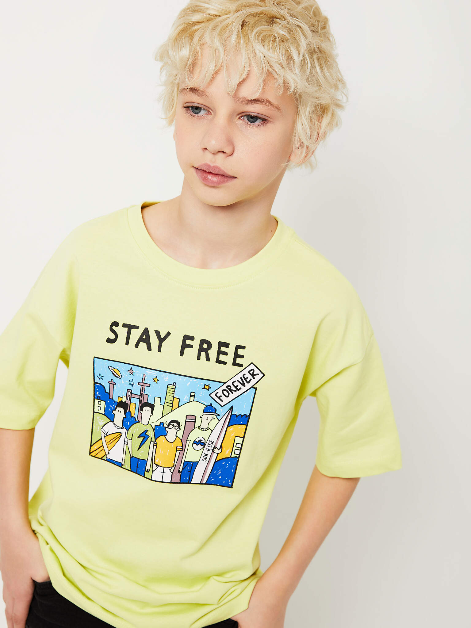 Футболка оверсайз для мальчиков цвет: лайм, артикул ...