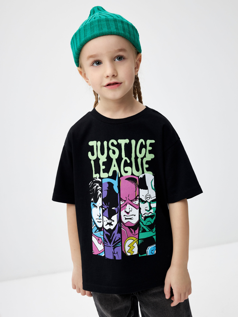 Черная футболка с супергероями DC Лига справедливости для мальчиков, фото - 1