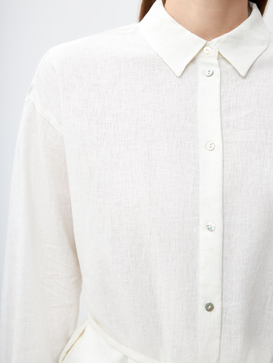 Оверсайз рубашка из смесового льна с поясом, фото - 7
