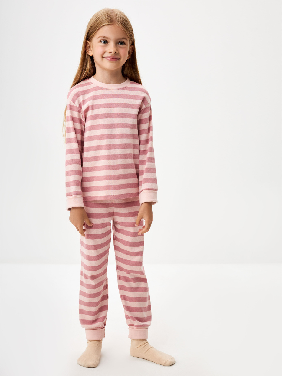 Пижама в полоску с растущими манжетами для девочек, фото - 1
