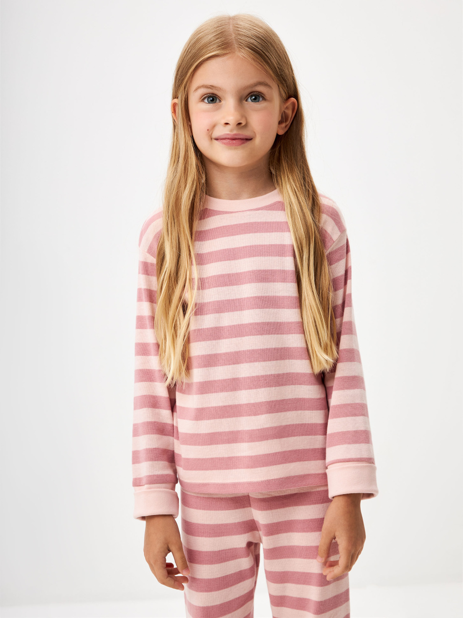 Пижама в полоску с растущими манжетами для девочек, фото - 3