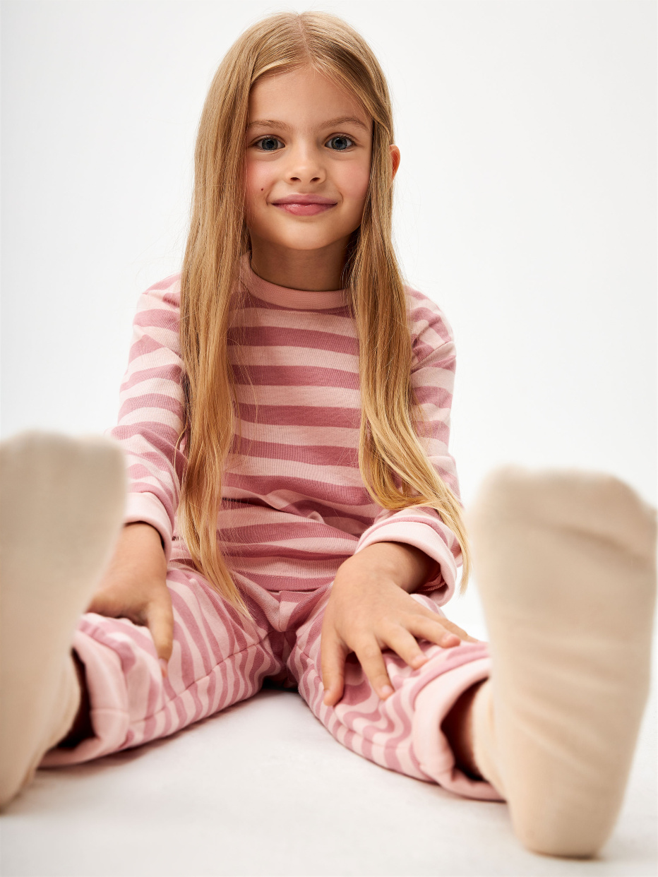 Пижама в полоску с растущими манжетами для девочек, фото - 4